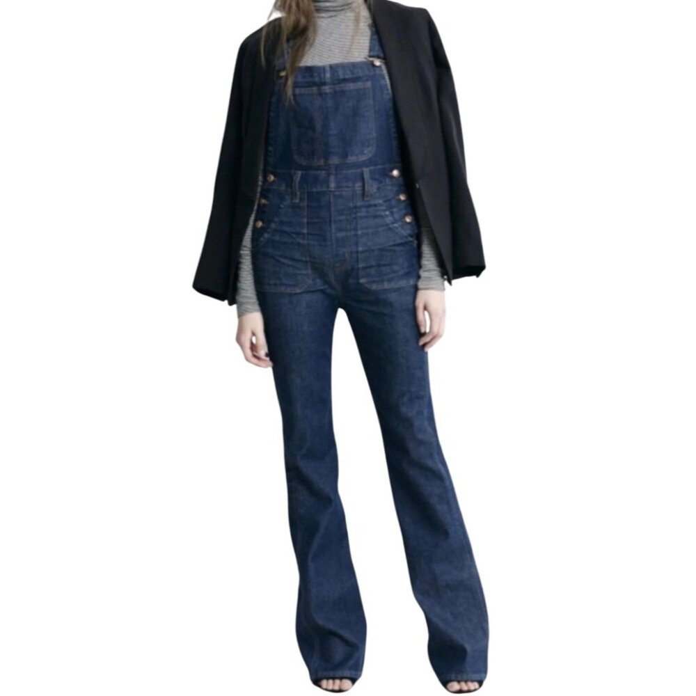 Madewell Flea Market Flare Denim Overalls XS Dark Indigo